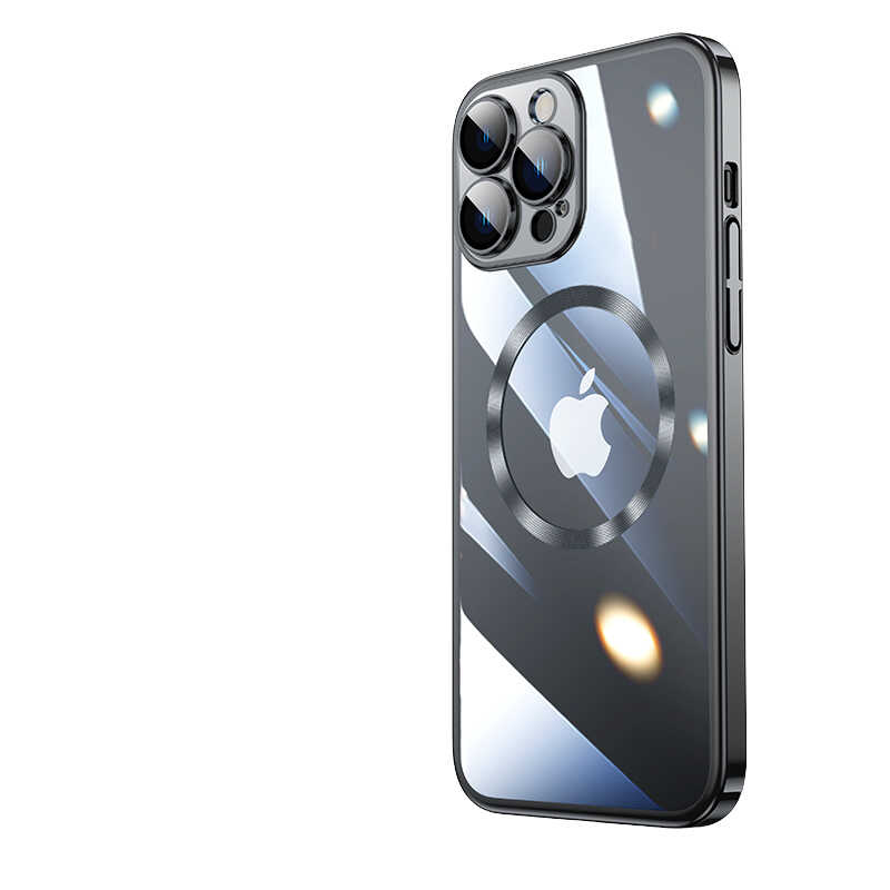 iPhone Uyumlu 13 Pro Max Kılıf Wireless Şarj Özellikli Sert PC Zore Riksos M-safe Kapak-Siyah