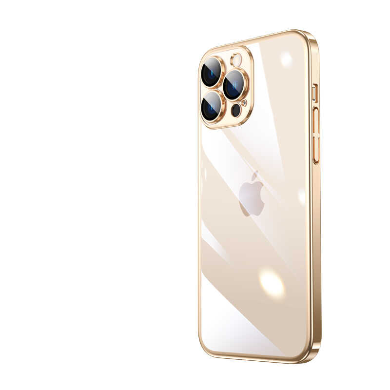 iPhone Uyumlu 13 Pro Kılıf Sert PC Renkli Çerçeveli Zore Riksos Kapak-Gold