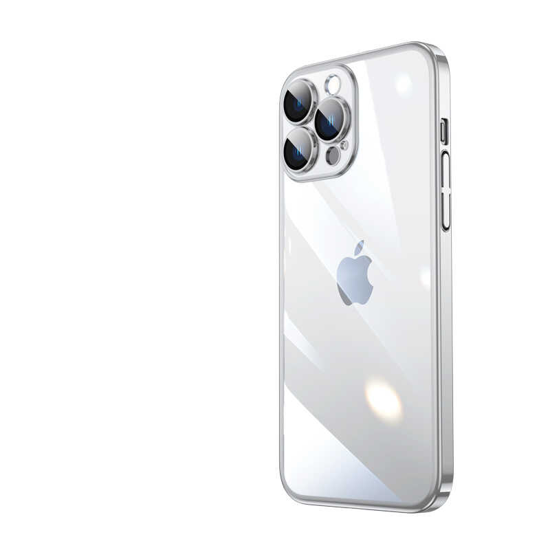 iPhone Uyumlu 13 Pro Kılıf Sert PC Renkli Çerçeveli Zore Riksos Kapak-Gümüş