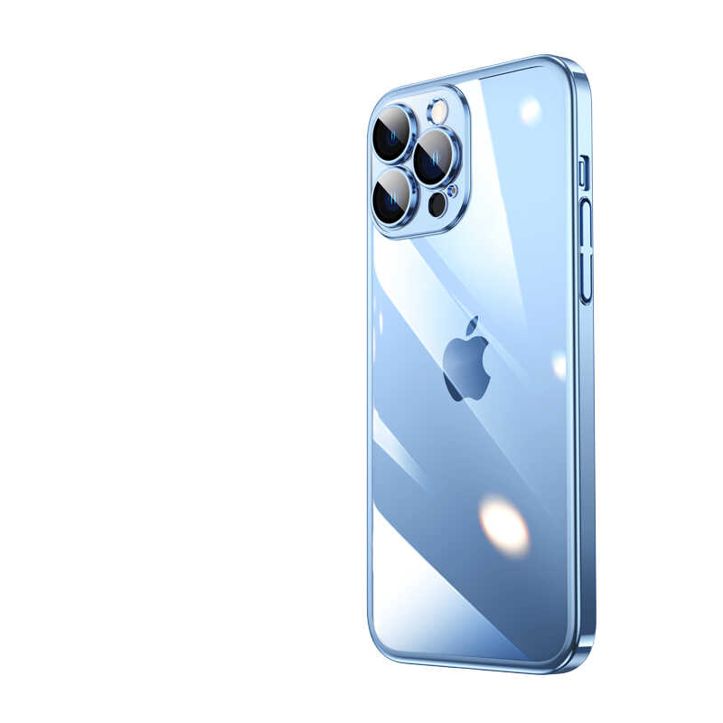 iPhone Uyumlu 13 Pro Kılıf Sert PC Renkli Çerçeveli Zore Riksos Kapak-Mavi