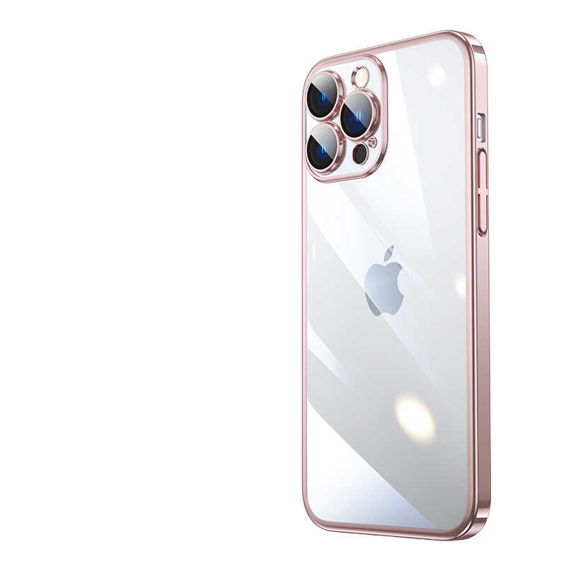 iPhone Uyumlu 13 Pro Kılıf Sert PC Renkli Çerçeveli Zore Riksos Kapak-Rose gold