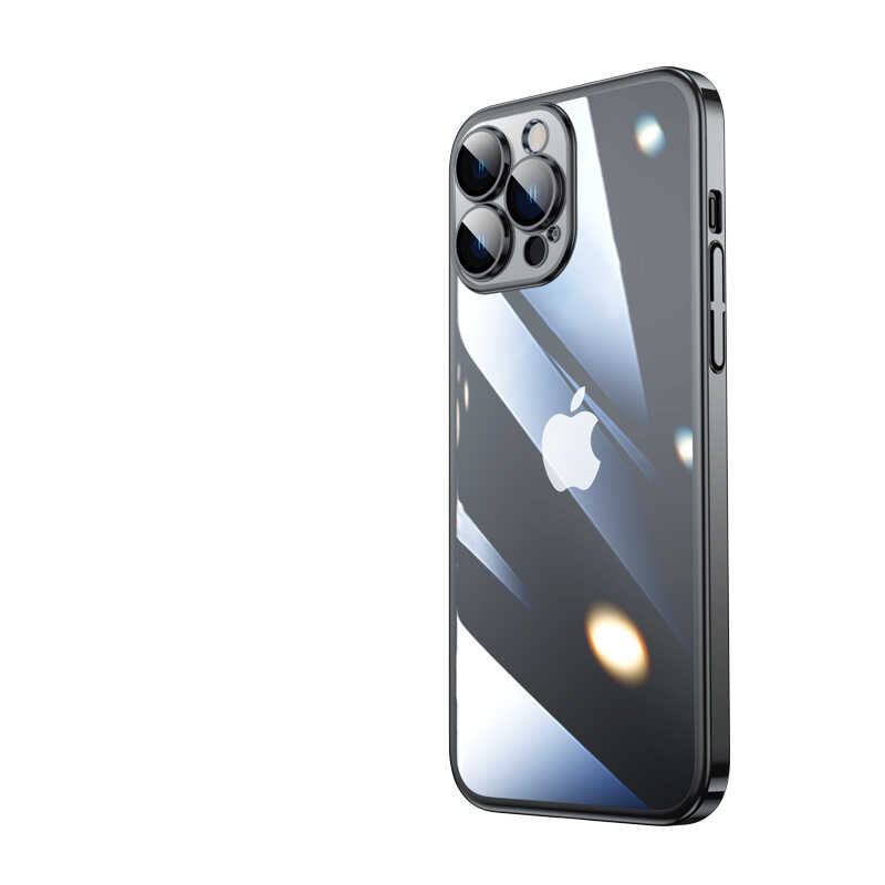 iPhone Uyumlu 13 Pro Kılıf Sert PC Renkli Çerçeveli Zore Riksos Kapak-Siyah