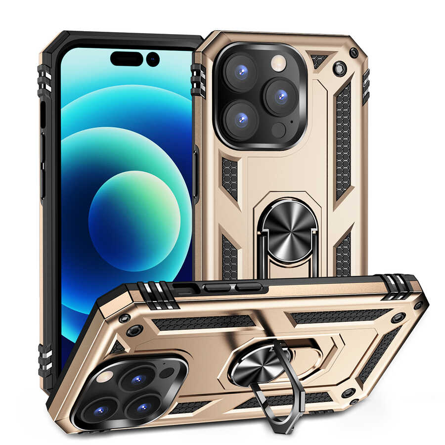 iPhone Uyumlu 14 Pro Kılıf Zore Vega Kapak-Gold