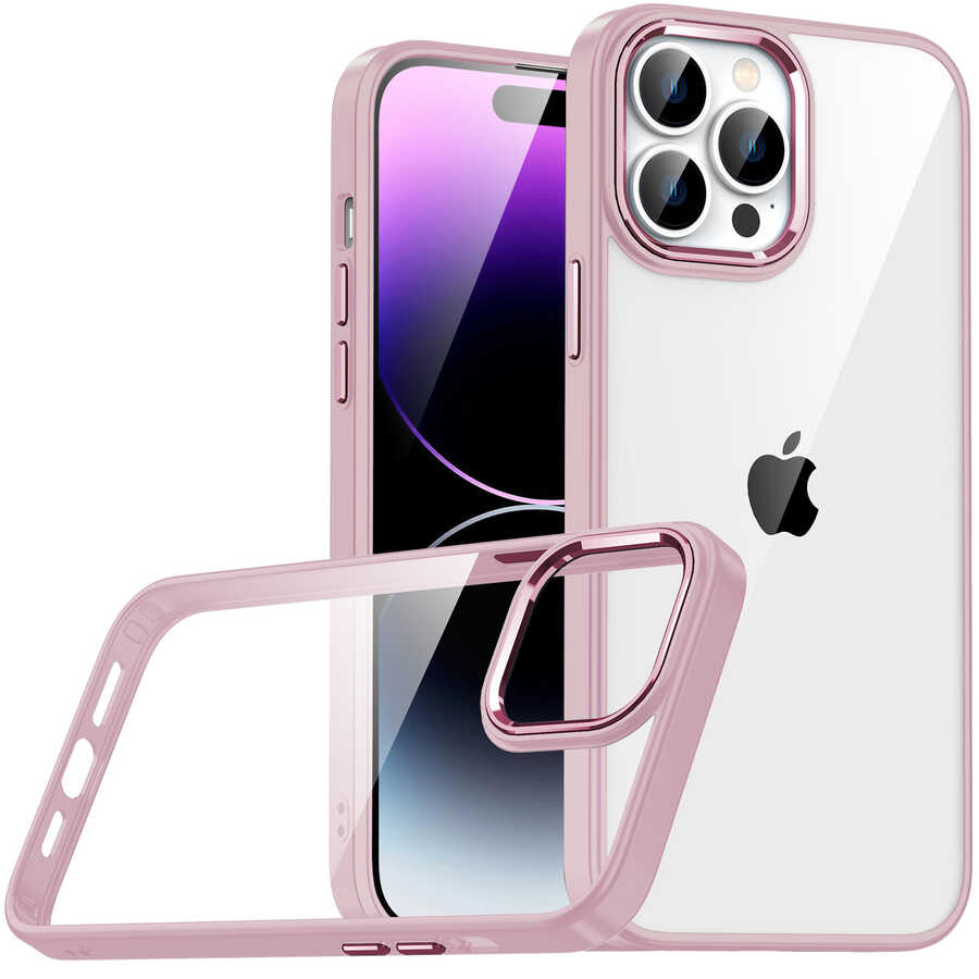iPhone Uyumlu 14 Pro Kılıf Zore Flora Kapak-Rose gold
