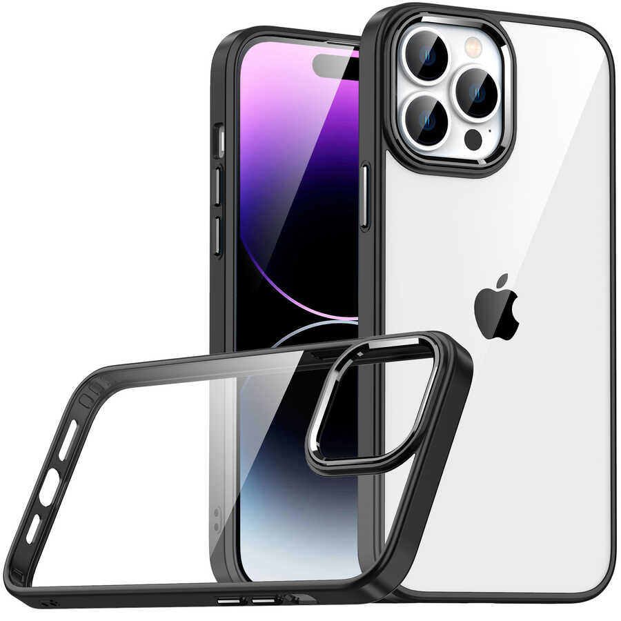 iPhone Uyumlu 14 Pro Max Kılıf Zore Flora Kapak-Siyah