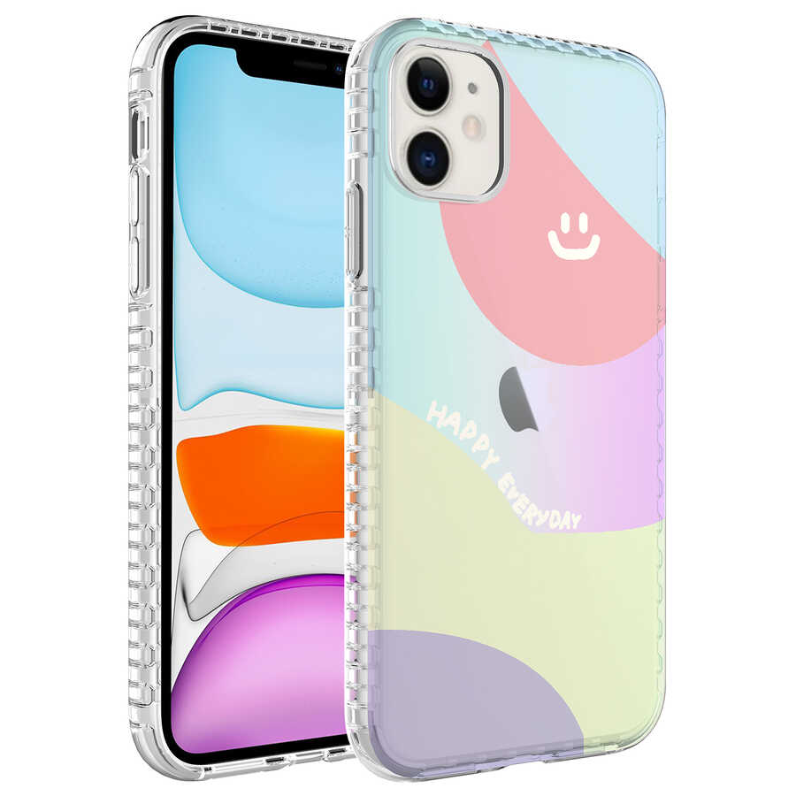 iPhone Uyumlu 11 Kılıf Airbag Kenarlı Renkli Desenli Silikon Zore Elegans Kapak-No7