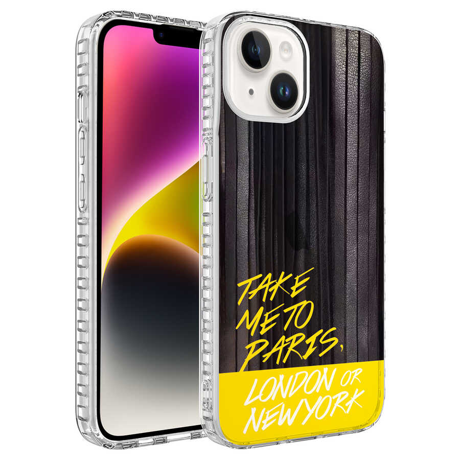 iPhone Uyumlu 13 Kılıf Airbag Kenarlı Renkli Desenli Silikon Zore Elegans Kapak-No3