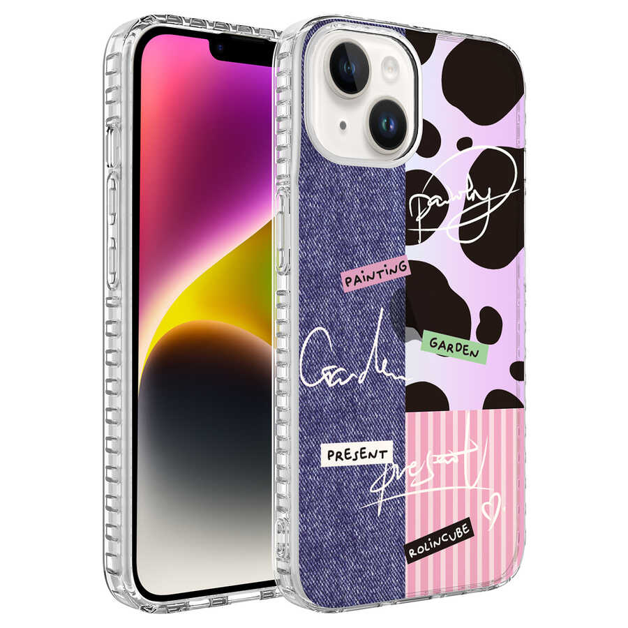 iPhone Uyumlu 13 Kılıf Airbag Kenarlı Renkli Desenli Silikon Zore Elegans Kapak