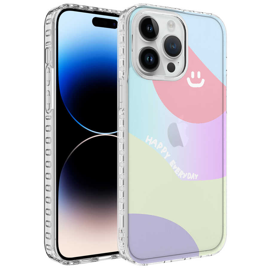 iPhone Uyumlu 13 Pro Max Kılıf Airbag Kenarlı Renkli Desenli Silikon Zore Elegans Kapak-No7
