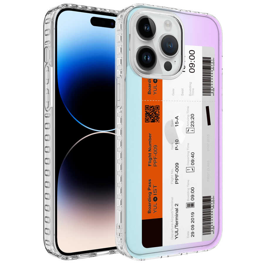 iPhone Uyumlu 14 Pro Kılıf Airbag Kenarlı Renkli Desenli Silikon Zore Elegans Kapak-No1
