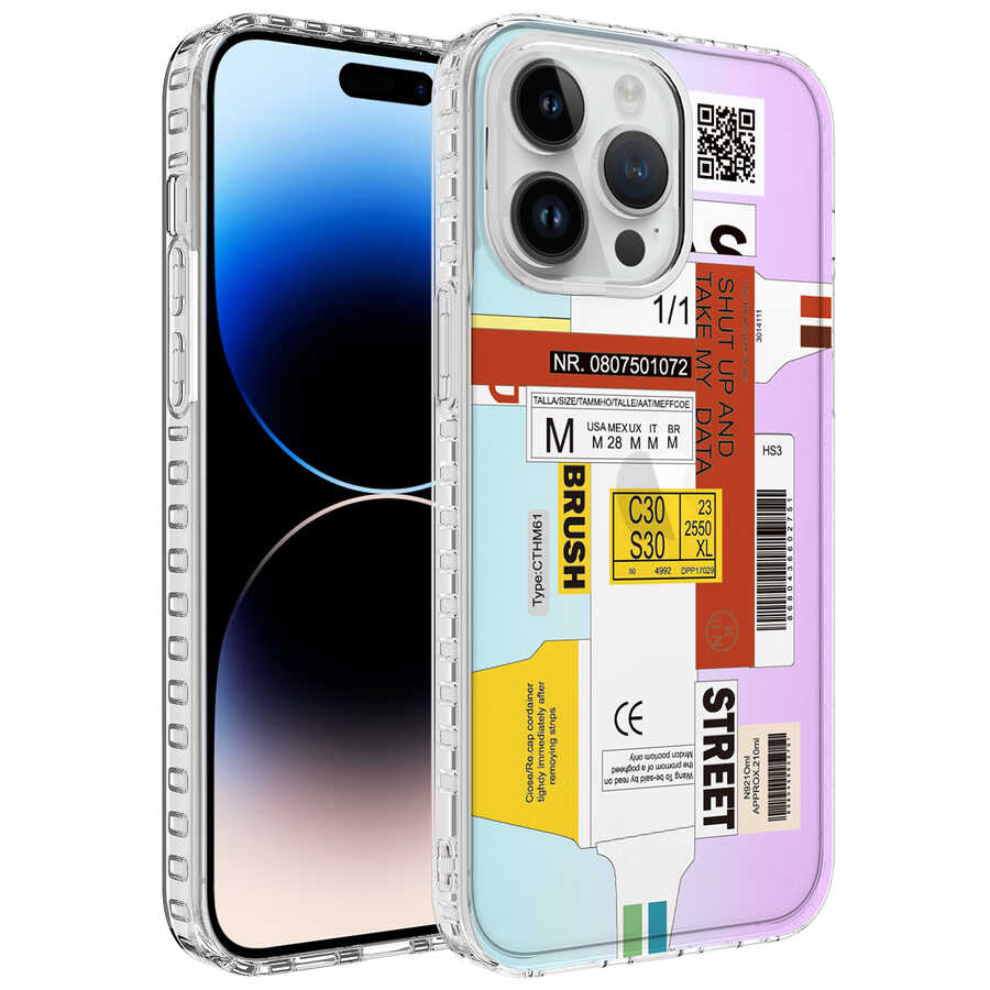 iPhone Uyumlu 14 Pro Kılıf Airbag Kenarlı Renkli Desenli Silikon Zore Elegans Kapak-No2