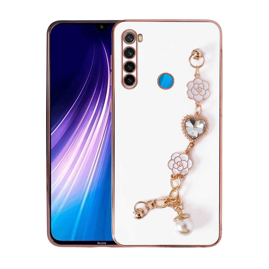 Xiaomi Uyumlu  Redmi Note 8 Kılıf El Tutamaçlı Kamera Korumalı Zore Taka Silikon Kapak-Beyaz