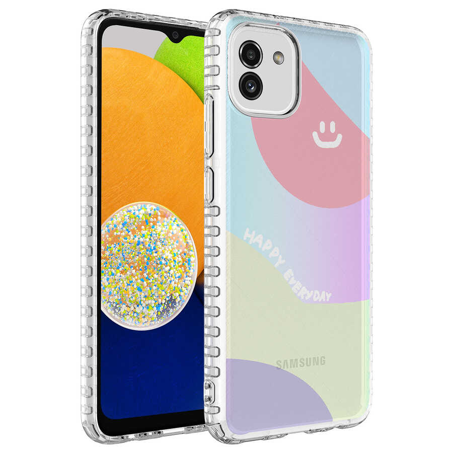 Galaxy Uyumlu A03 Kılıf Airbag Kenarlı Renkli Desenli Silikon Zore Elegans Kapak-No7