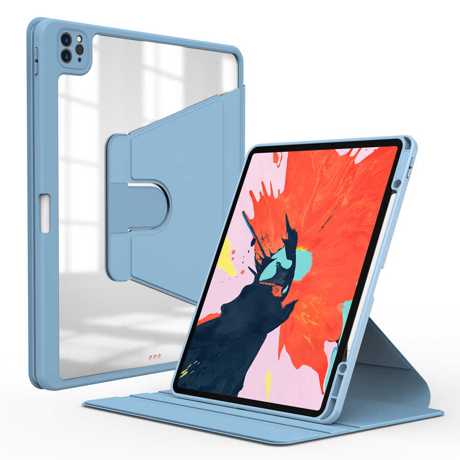 iPad Uyumlu Pro 12.9 2022 M2 Kılıf Zore Nayn Dönebilen Standlı Kılıf-Mavi açık