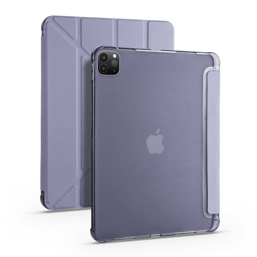 iPad Uyumlu Pro 12.9 2022 M2 Kılıf Zore Tri Folding Kalem Bölmeli Standlı Kılıf-Mor