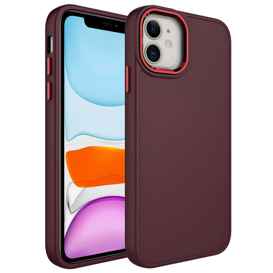 iPhone Uyumlu 11 Kılıf Metal Çerçeve ve Buton Tasarımlı Silikon Zore Luna Kapak-Koyu mor