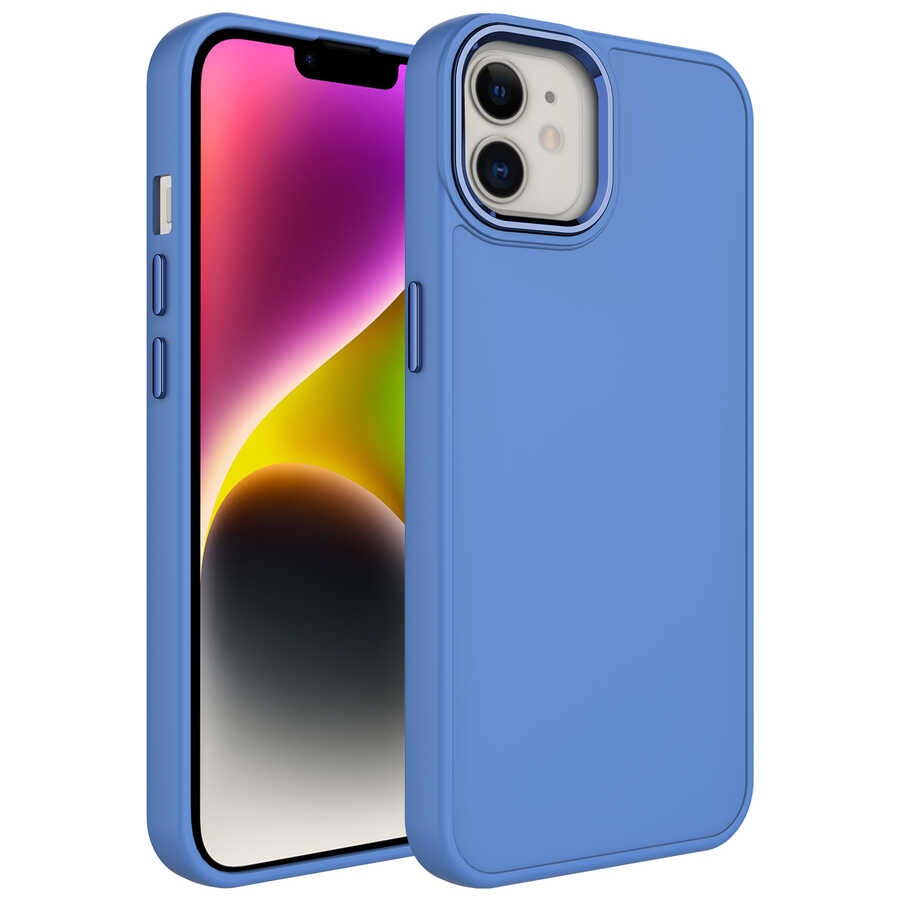 iPhone Uyumlu 12 Kılıf Metal Çerçeve ve Buton Tasarımlı Silikon Zore Luna Kapak-Lavendery gray