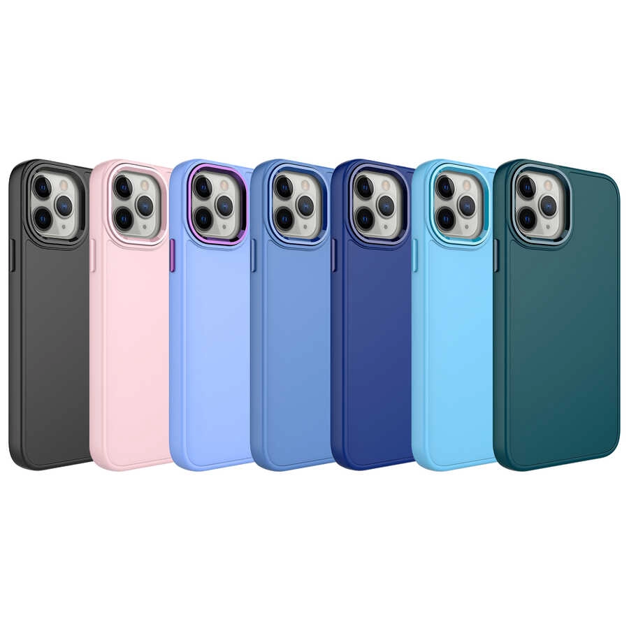iPhone Uyumlu 12 Pro Max Kılıf Metal Çerçeve ve Buton Tasarımlı Silikon Zore Luna Kapak