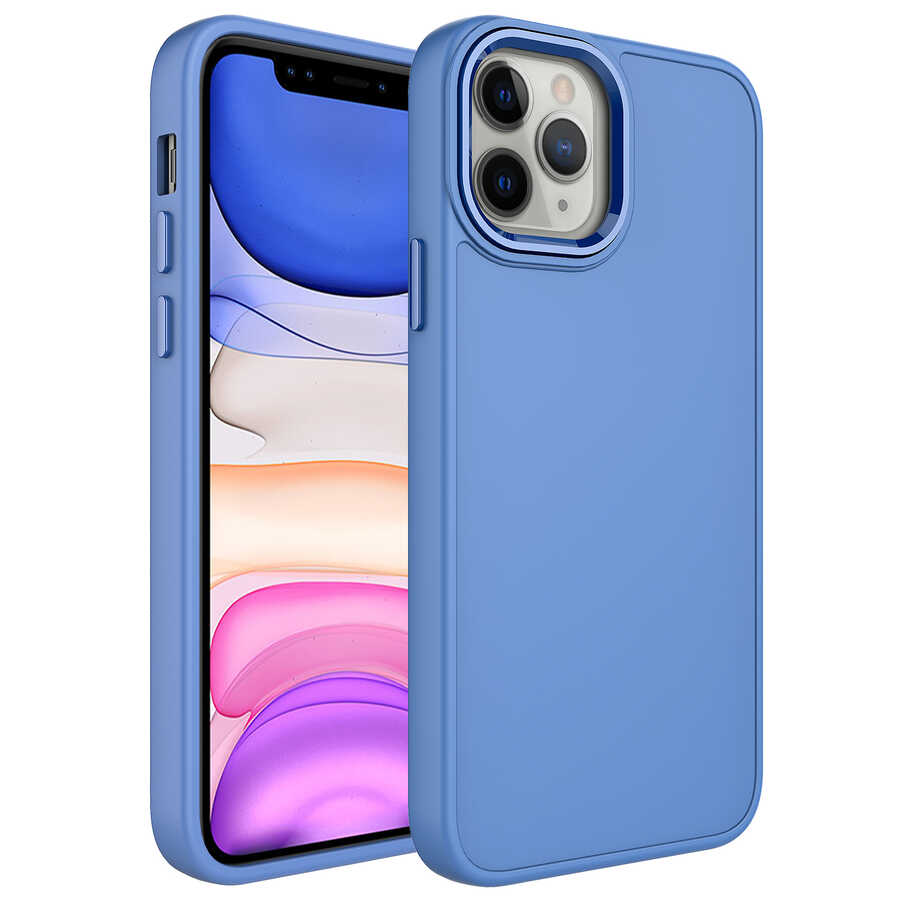 iPhone Uyumlu 12 Pro Max Kılıf Metal Çerçeve ve Buton Tasarımlı Silikon Zore Luna Kapak-Lavendery gray