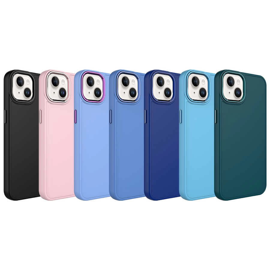 iPhone Uyumlu 13 Kılıf Metal Çerçeve ve Buton Tasarımlı Silikon Zore Luna Kapak