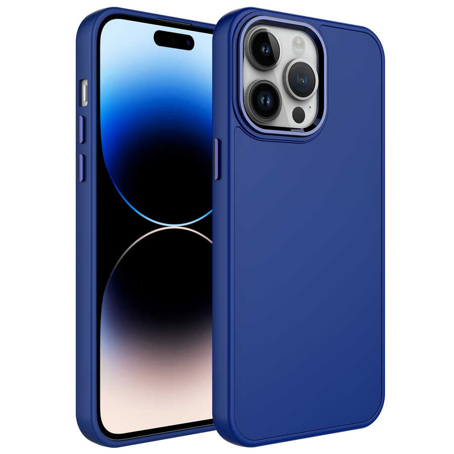 iPhone Uyumlu 13 Pro Kılıf Metal Çerçeve ve Buton Tasarımlı Silikon Zore Luna Kapak-Lacivert