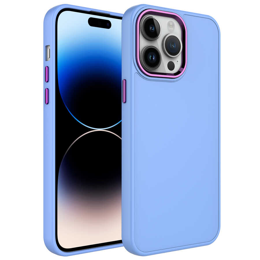iPhone Uyumlu 13 Pro Max Kılıf Metal Çerçeve ve Buton Tasarımlı Silikon Zore Luna Kapak-Lila