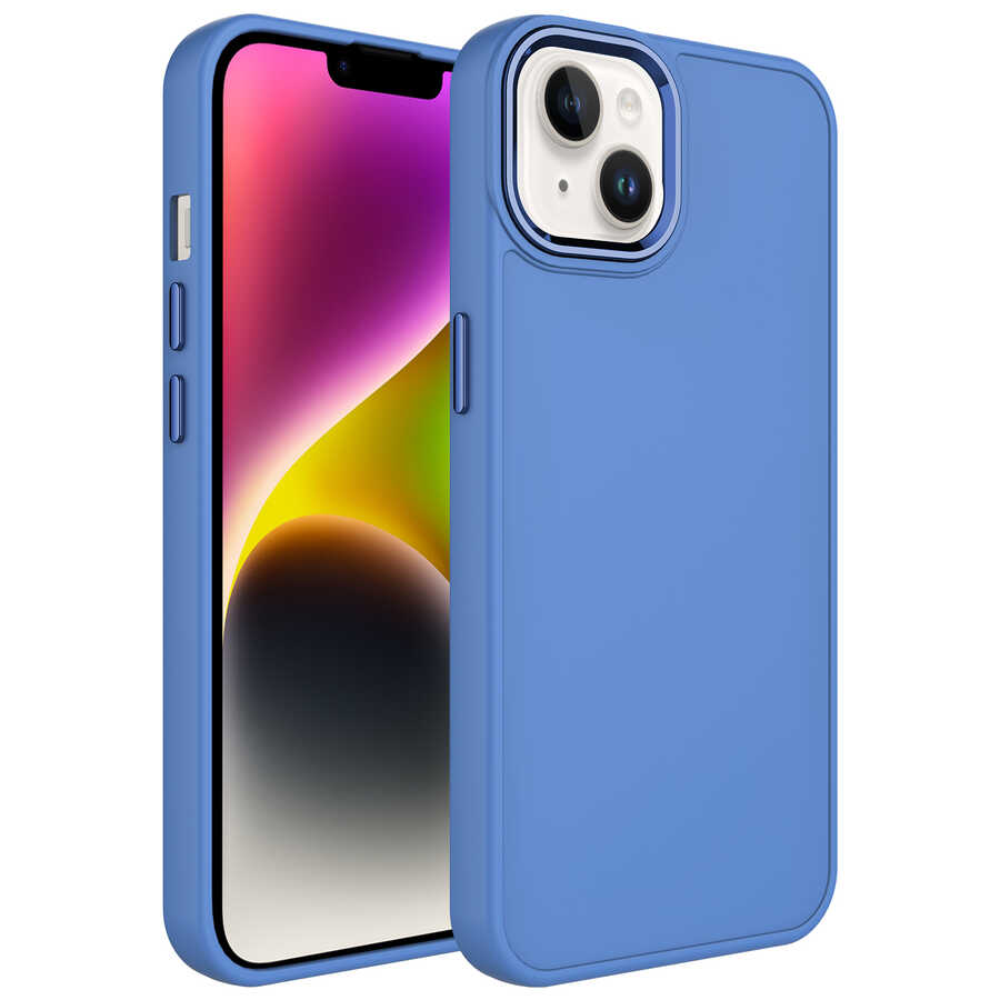 iPhone Uyumlu 14 Kılıf Metal Çerçeve ve Buton Tasarımlı Silikon Zore Luna Kapak-Lavendery gray