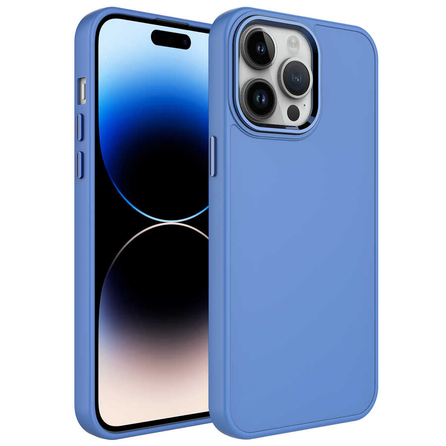 iPhone Uyumlu 14 Pro Kılıf Metal Çerçeve ve Buton Tasarımlı Silikon Zore Luna Kapak-Lavendery gray