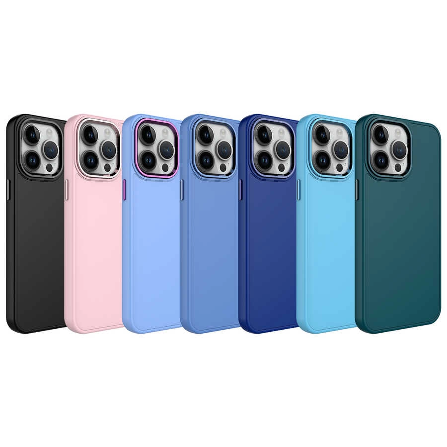 iPhone Uyumlu 14 Pro Max Kılıf Metal Çerçeve ve Buton Tasarımlı Silikon Zore Luna Kapak