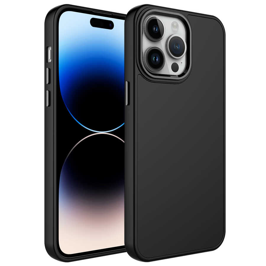 iPhone Uyumlu 14 Pro Max Kılıf Metal Çerçeve ve Buton Tasarımlı Silikon Zore Luna Kapak