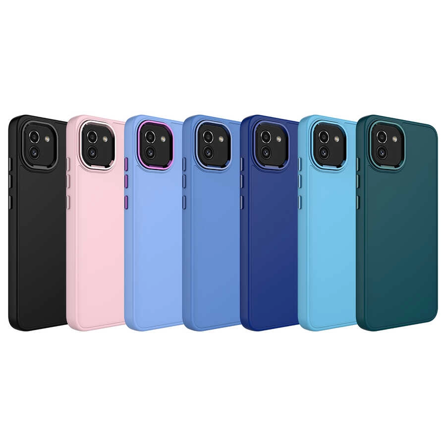 Galaxy Uyumlu A03 Kılıf Metal Çerçeve ve Buton Tasarımlı Silikon Zore Luna Kapak