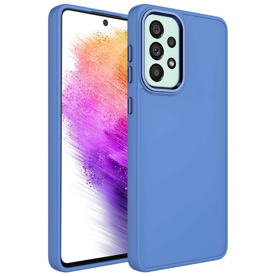 Galaxy Uyumlu A33 5G Kılıf Metal Çerçeve ve Buton Tasarımlı Silikon Zore Luna Kapak-Lavendery gray