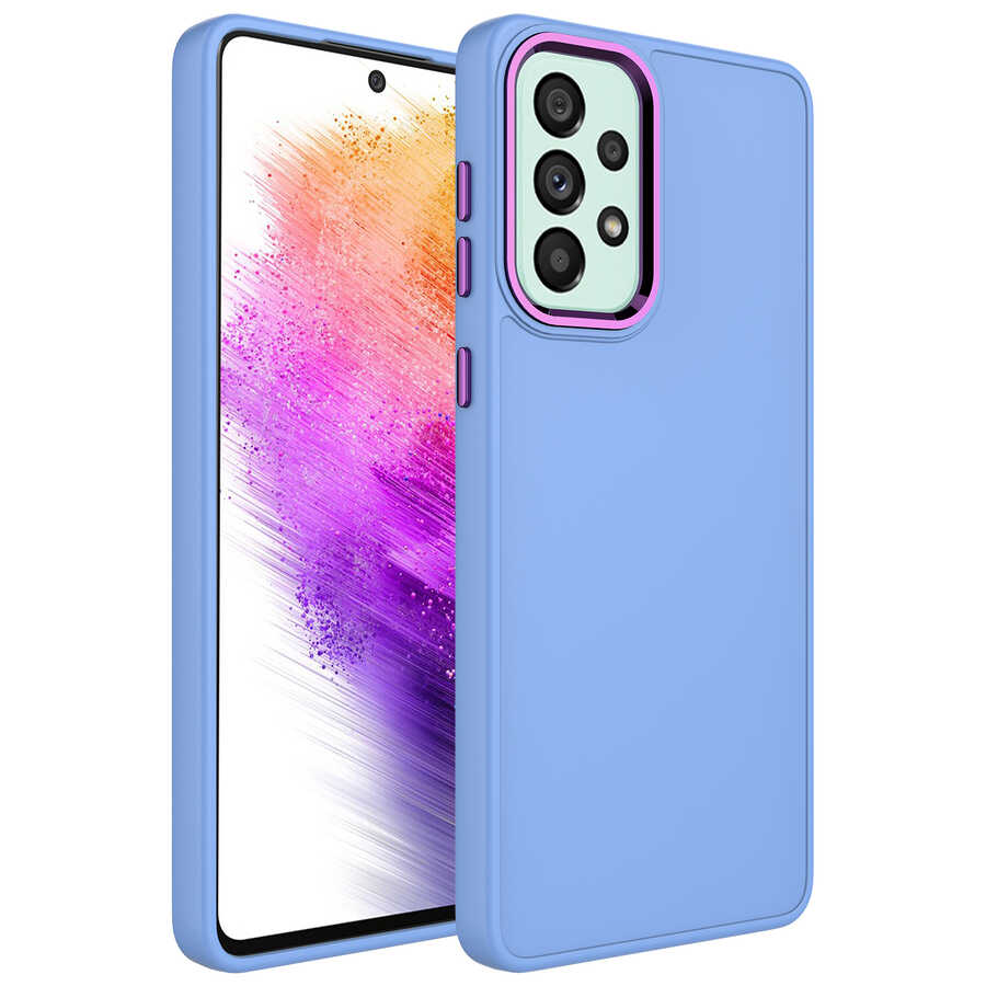Galaxy Uyumlu A33 5G Kılıf Metal Çerçeve ve Buton Tasarımlı Silikon Zore Luna Kapak-Lila