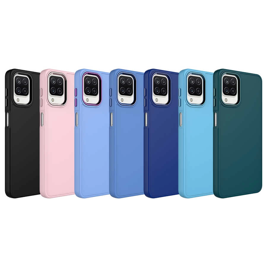 Galaxy Uyumlu A12 Kılıf Metal Çerçeve ve Buton Tasarımlı Silikon Zore Luna Kapak