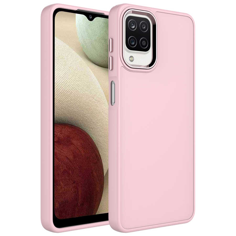 Galaxy Uyumlu M32 Kılıf Metal Çerçeve ve Buton Tasarımlı Silikon Zore Luna Kapak-Pembe