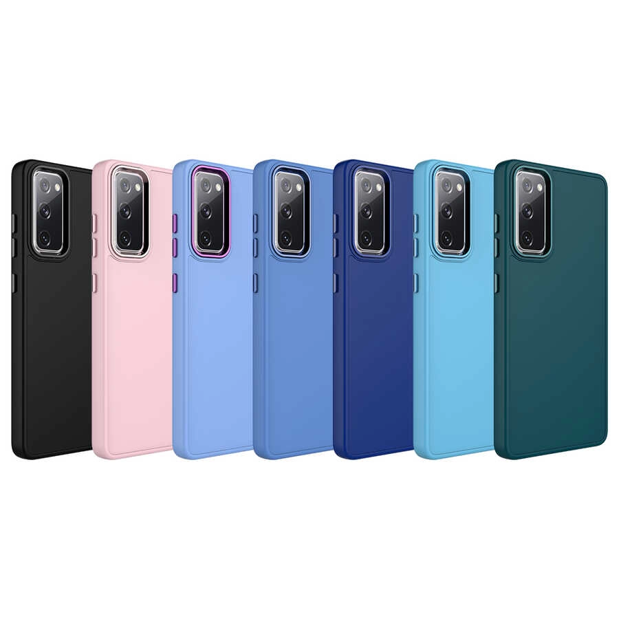Galaxy Uyumlu S20 FE Kılıf Metal Çerçeve ve Buton Tasarımlı Silikon Zore Luna Kapak