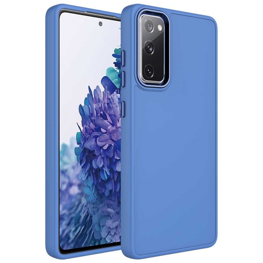 Galaxy Uyumlu S20 FE Kılıf Metal Çerçeve ve Buton Tasarımlı Silikon Zore Luna Kapak-Lavendery gray