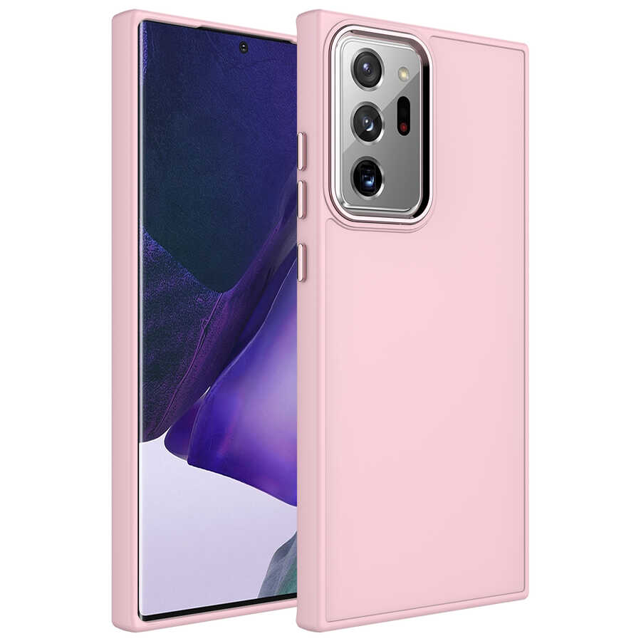 Galaxy Uyumlu Note 20 Ultra Kılıf Metal Çerçeve ve Buton Tasarımlı Silikon Zore Luna Kapak-Pembe