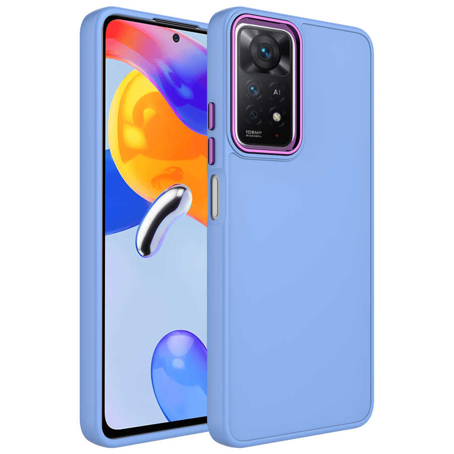 Xiaomi Uyumlu  Redmi Note 11 Global Kılıf Metal Çerçeve ve Buton Tasarımlı Silikon Zore Luna Kapak-Lila