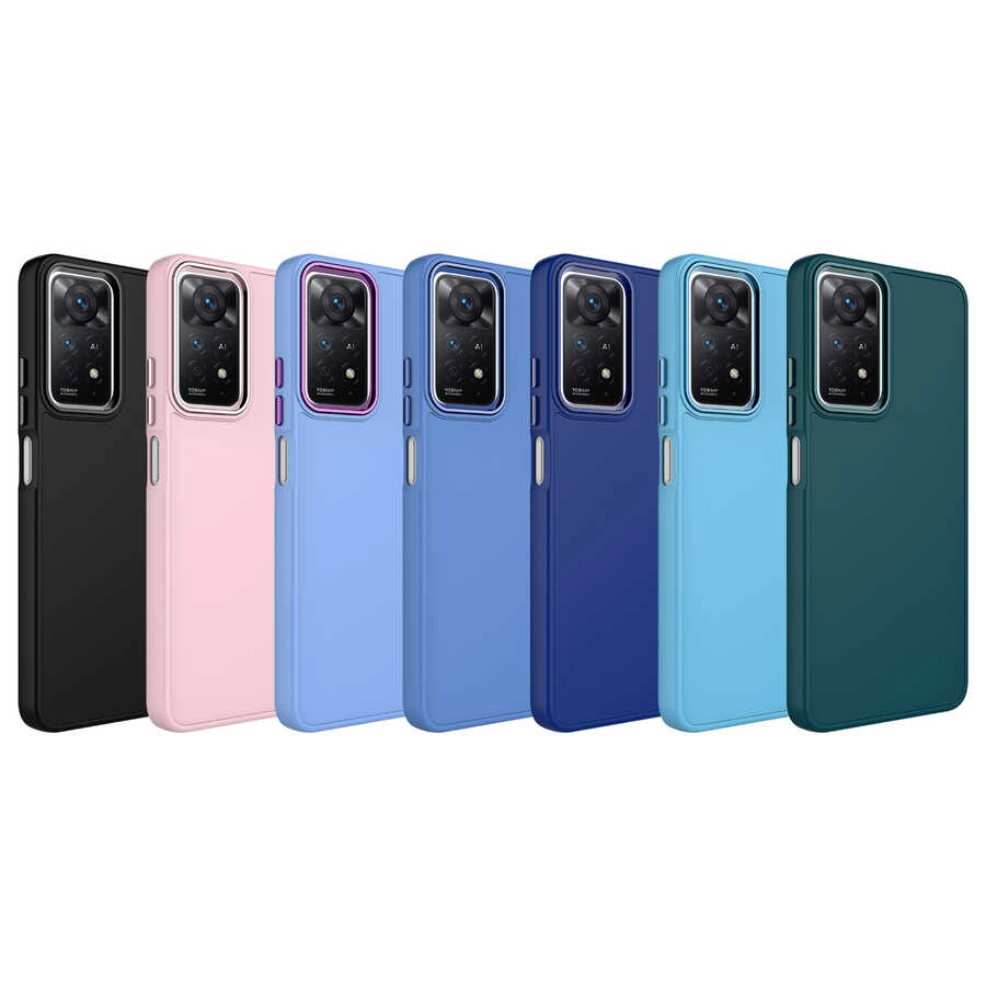 Xiaomi Uyumlu  Redmi Note 11S Global Kılıf Metal Çerçeve ve Buton Tasarımlı Silikon Zore Luna Kapak