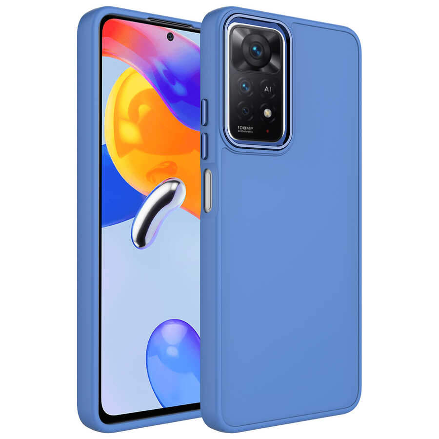 Xiaomi Uyumlu  Redmi Note 11S Global Kılıf Metal Çerçeve ve Buton Tasarımlı Silikon Zore Luna Kapak-Lavendery gray