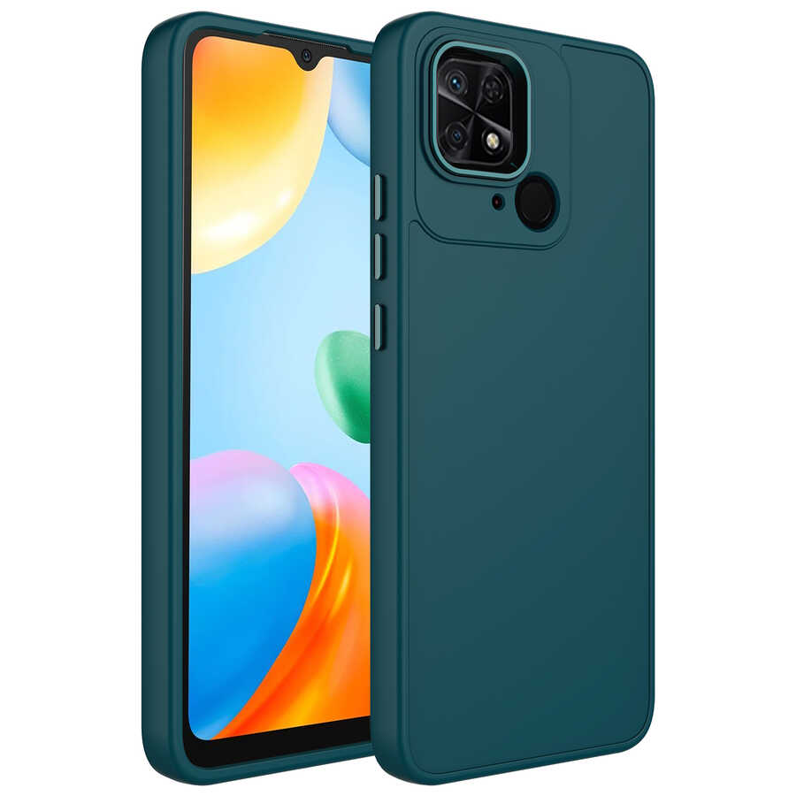 Xiaomi Uyumlu  Redmi 10C Kılıf Metal Çerçeve ve Buton Tasarımlı Silikon Zore Luna Kapak-Koyu yeşil