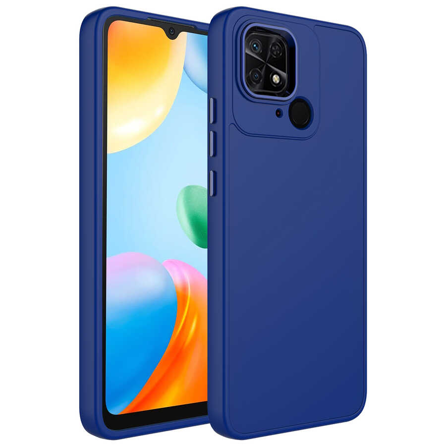 Xiaomi Uyumlu  Redmi 10C Kılıf Metal Çerçeve ve Buton Tasarımlı Silikon Zore Luna Kapak-Lacivert