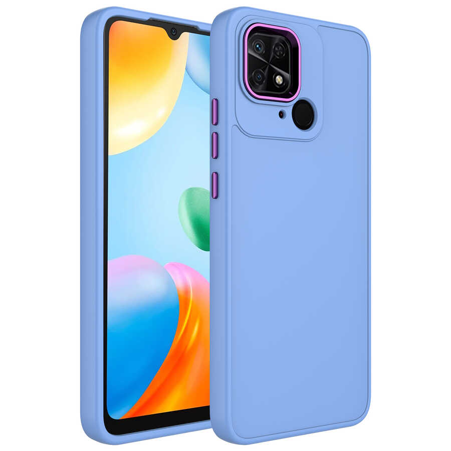 Xiaomi Uyumlu  Redmi 10C Kılıf Metal Çerçeve ve Buton Tasarımlı Silikon Zore Luna Kapak-Lila