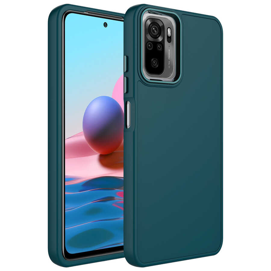 Xiaomi Uyumlu  Redmi Note 10S Kılıf Metal Çerçeve ve Buton Tasarımlı Silikon Zore Luna Kapak-Koyu yeşil