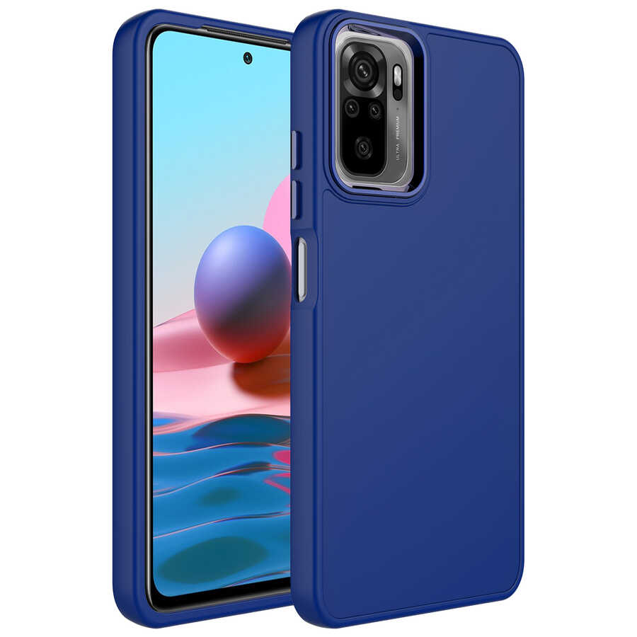 Xiaomi Uyumlu  Redmi Note 10S Kılıf Metal Çerçeve ve Buton Tasarımlı Silikon Zore Luna Kapak-Lacivert