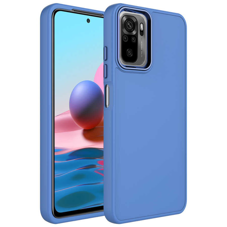 Xiaomi Uyumlu  Redmi Note 10S Kılıf Metal Çerçeve ve Buton Tasarımlı Silikon Zore Luna Kapak-Lavendery gray
