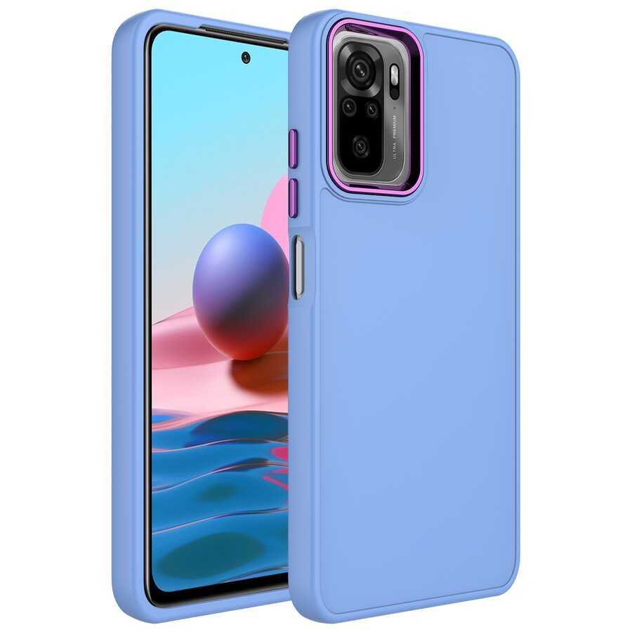 Xiaomi Uyumlu  Redmi Note 10S Kılıf Metal Çerçeve ve Buton Tasarımlı Silikon Zore Luna Kapak-Lila