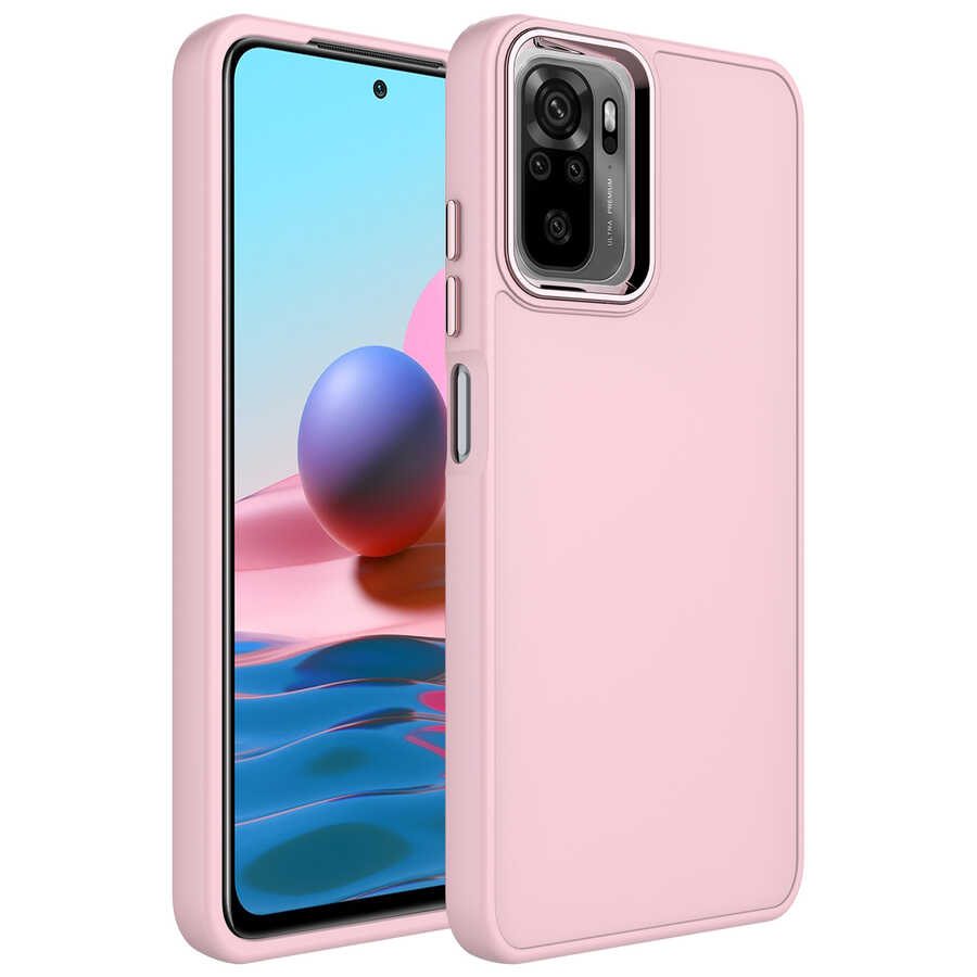Xiaomi Uyumlu  Redmi Note 10S Kılıf Metal Çerçeve ve Buton Tasarımlı Silikon Zore Luna Kapak-Pembe