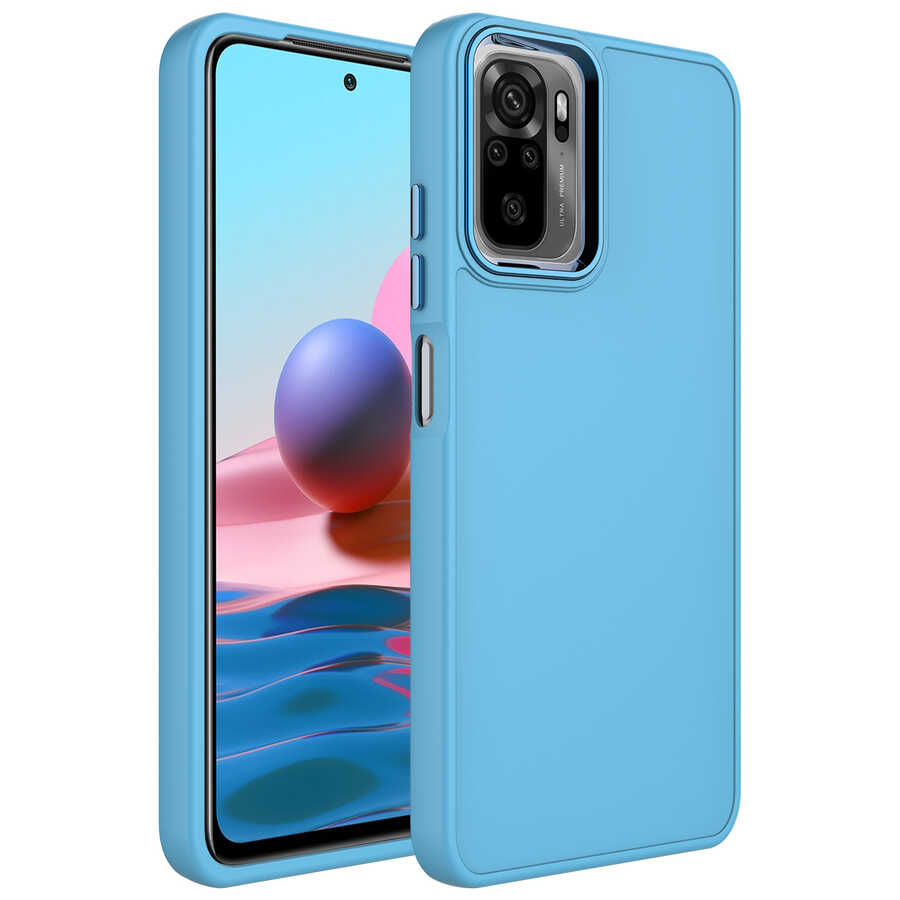 Xiaomi Uyumlu  Redmi Note 10S Kılıf Metal Çerçeve ve Buton Tasarımlı Silikon Zore Luna Kapak-Sierra mavi